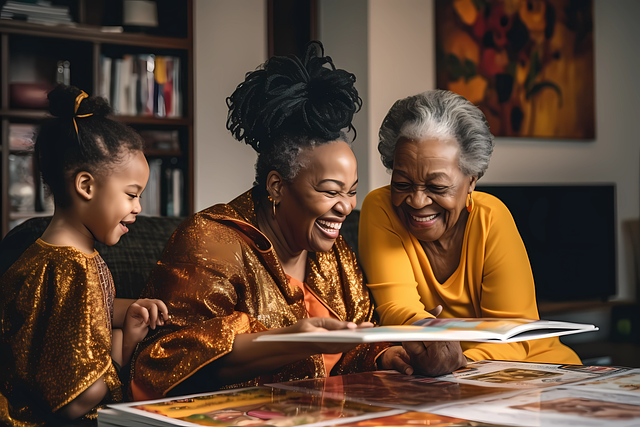 Image of happy women reading a book